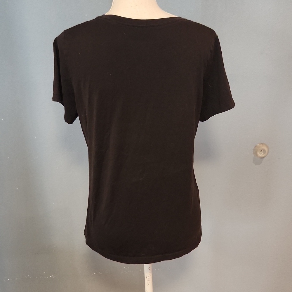 Time and Tru Black V-neck High-low Hem Relaxed Fit Basic Tee Shirt Top - Picture 4 of 6
